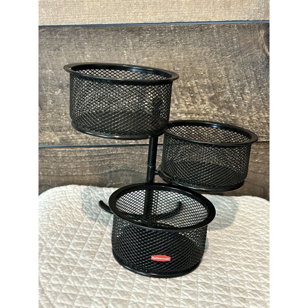 Y2K Era Rubbermaid 3 Tier Mesh Swivel Desk Organizer‎ Black Metal Office Storage